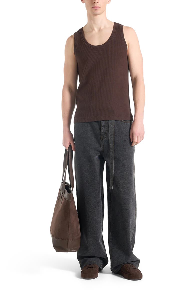 Justin Ribbed Cotton Vest, Main, color, Brown
