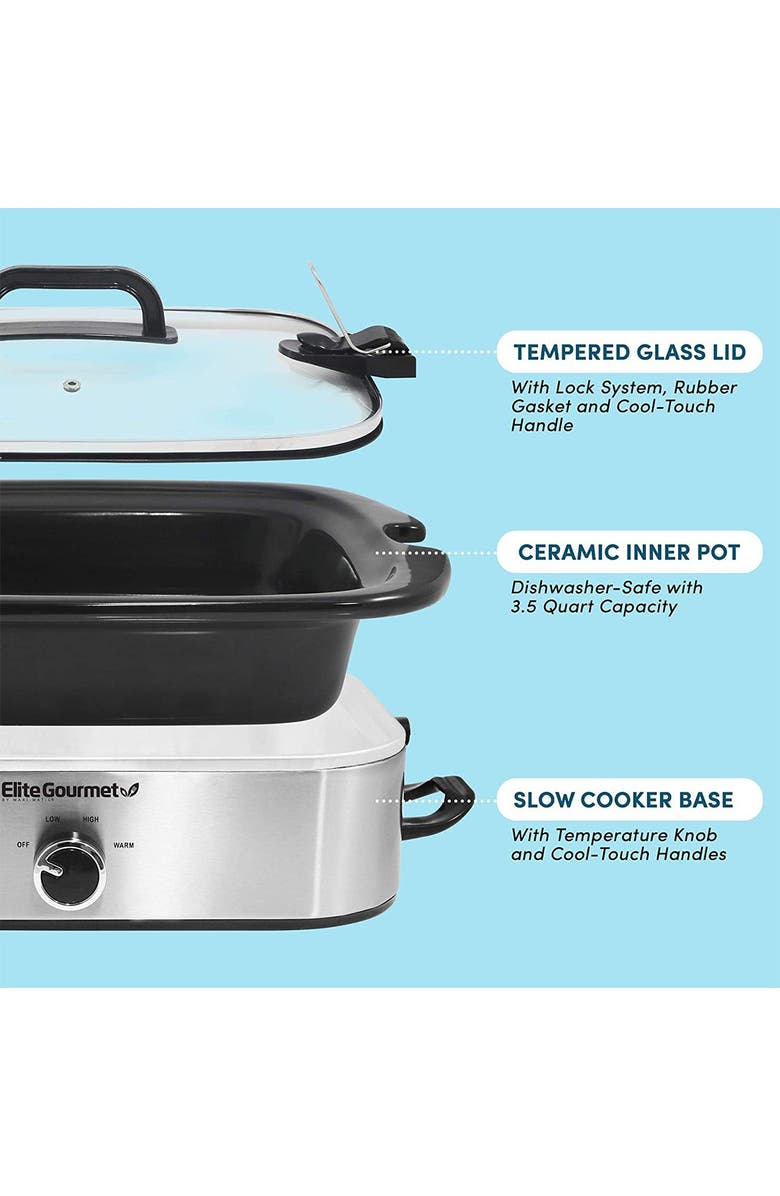 MAXI-MATIC Elite Gourmet 3.5Qt. Casserole Slow Cooker with Locking Lid, Stainless Steel, Main, color, 