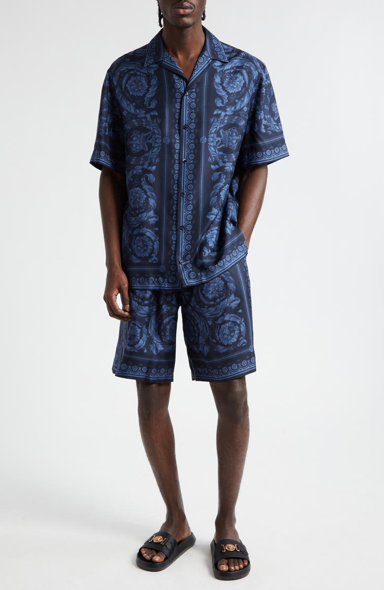 Versace Barocco Print Silk Button-Up Shirt, Alternate, color,