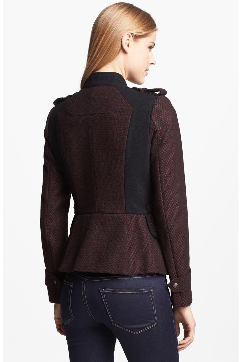 Zip Front Military Tweed Jacket, Alternate, color, WINE