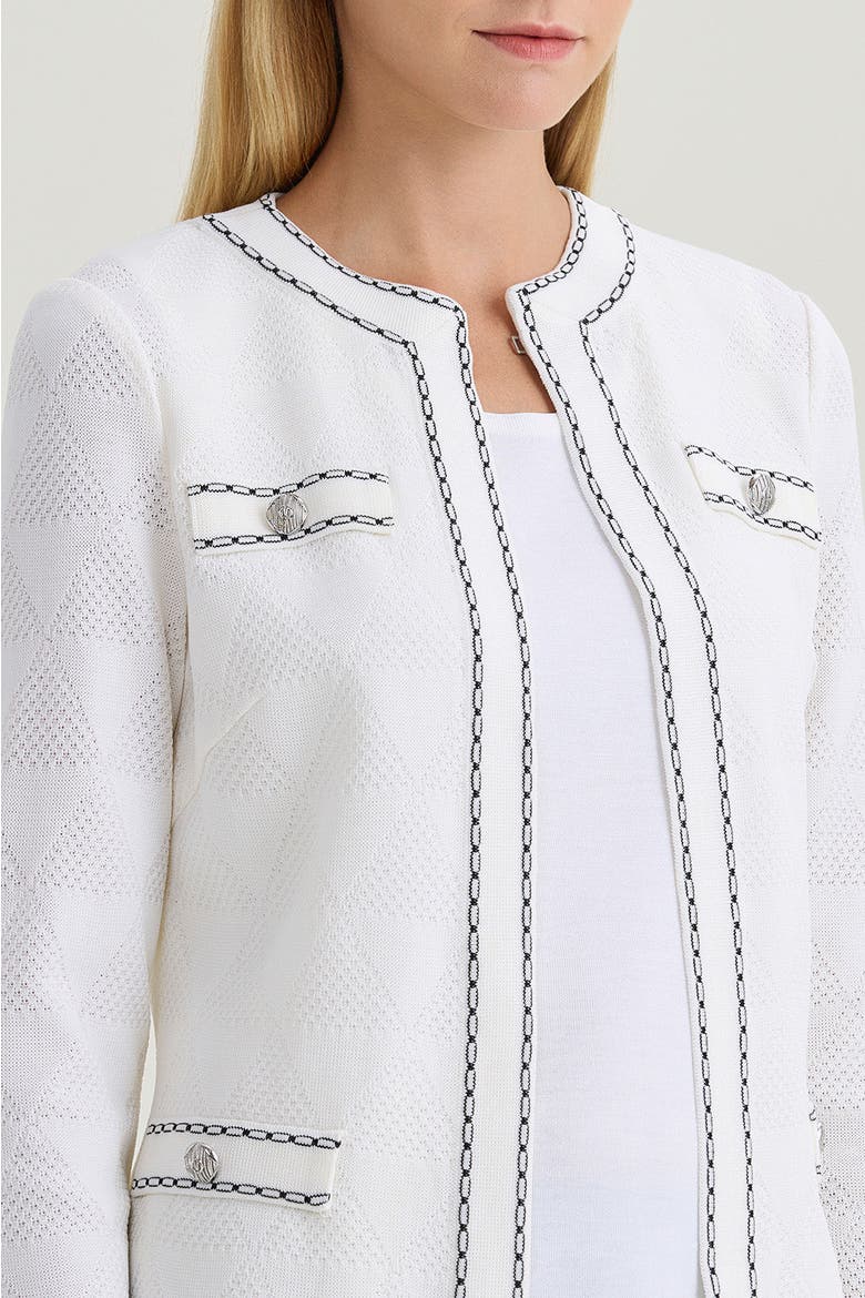 Heritage Diamond Faux Link Trim Knit Jacket, Alternate, color, White/Black