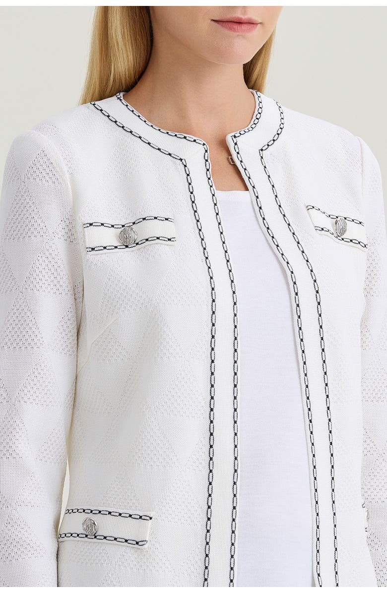 Ming Wang Heritage Diamond Faux Link Trim Knit Jacket, Alternate, color, White/Black