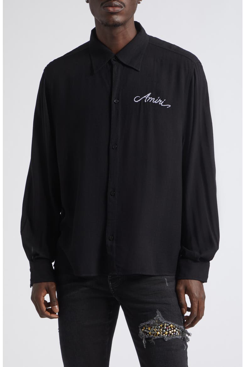 MA Check Viscose Button-Up Shirt, Main, color, BLACK