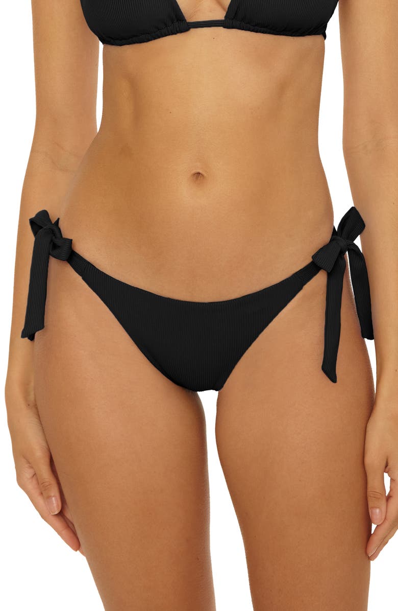 Becca Modern Edge Tie Side Rib Bikini Bottoms, Main, color, Black