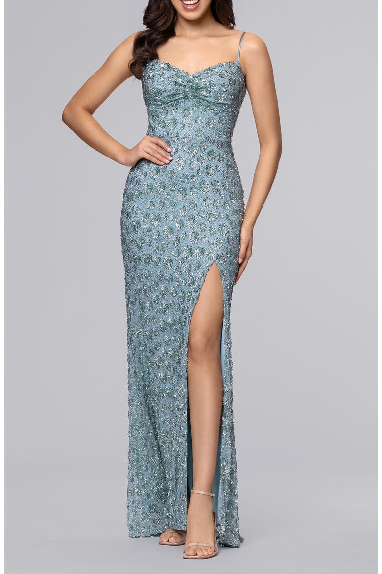Sequin & Bead Floral Gown, Main, color, SAGE