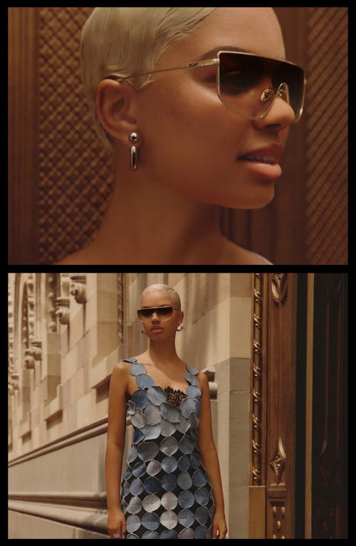 Quay Entourage 138mm Gradient Shield Sunglasses In Gold
