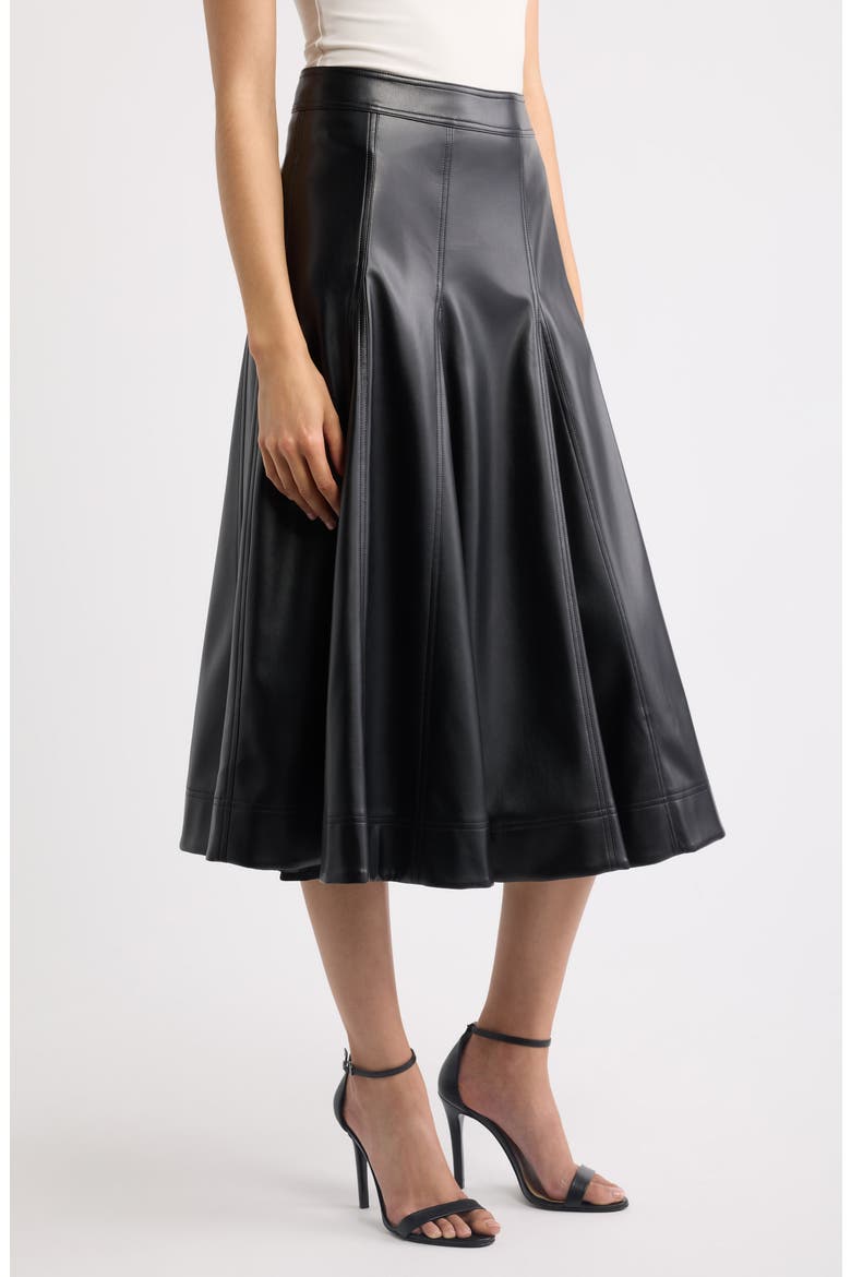 The Mireille Faux Leather Midi Skirt, Alternate, color, NOIR