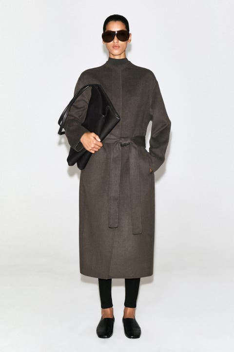 Belted Double-Faced Wool-Blend Long Coat