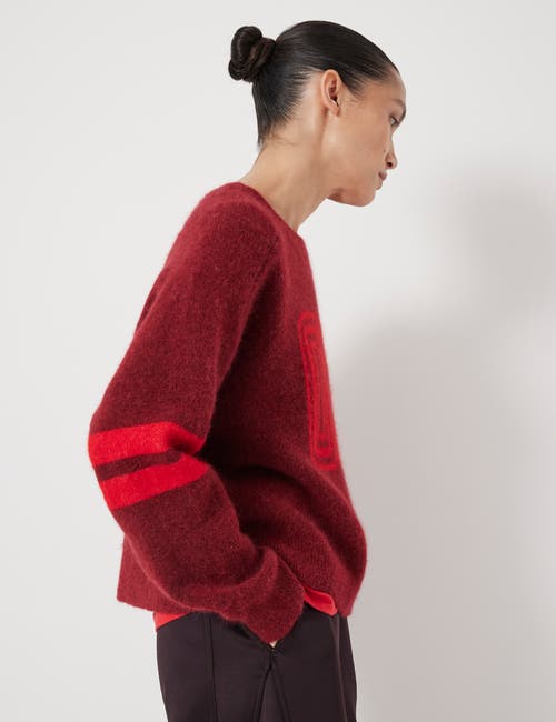 Hush Varsity Jacquard Wool Blend Sweater In Red