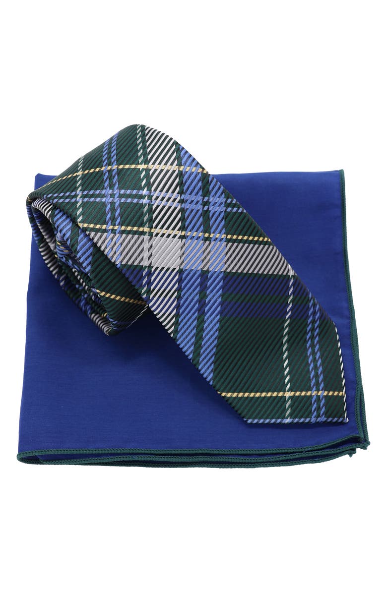 Ben Sherman Plaid Tie & Pocket Square Box Set, Main, color, Hunter Green/ Navy