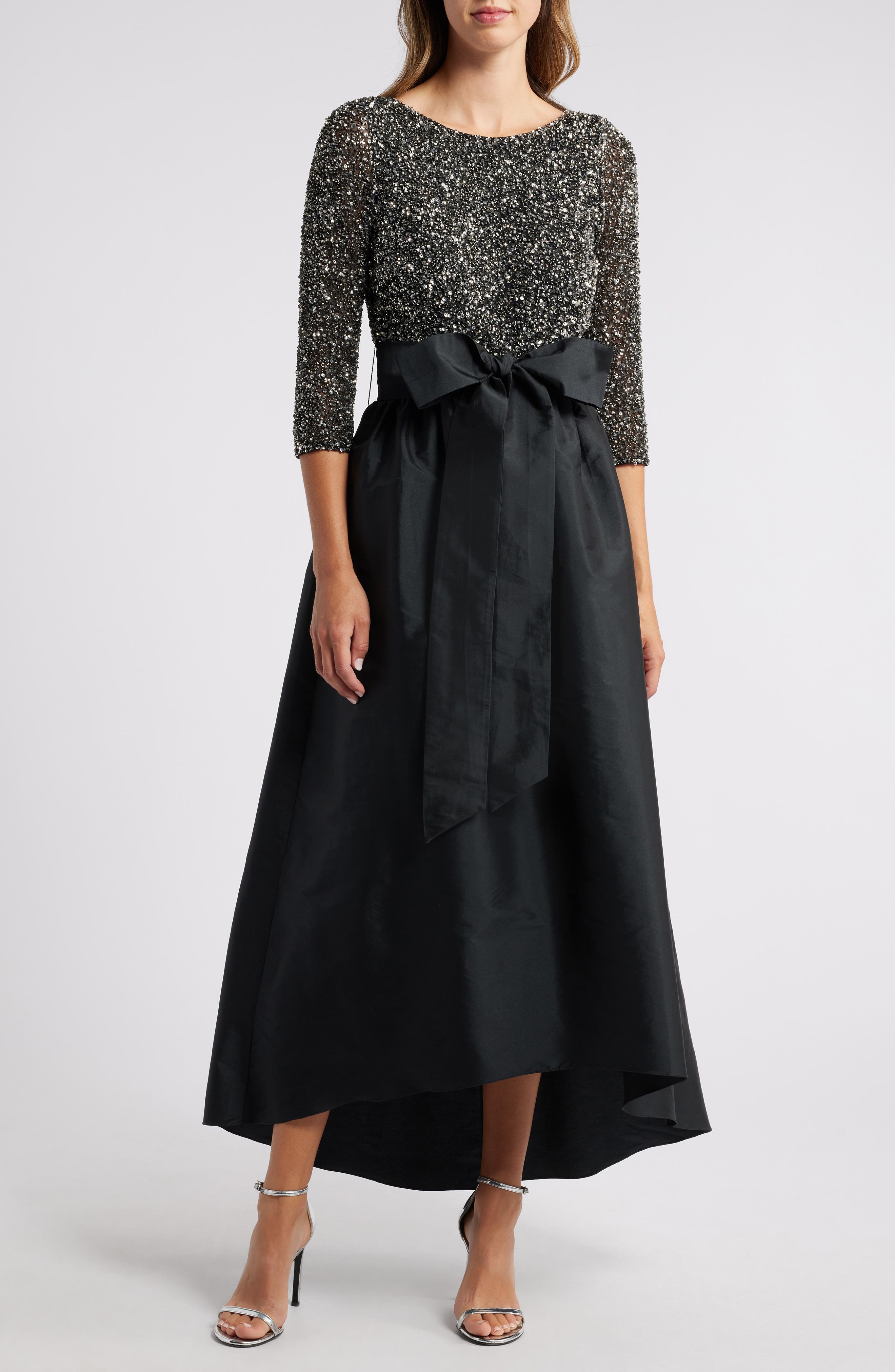 Beaded Bodice Taffeta A-Line Gown