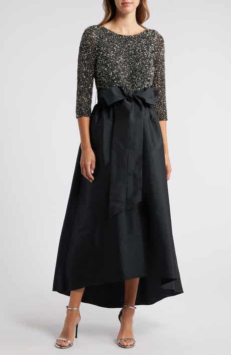 Pisarro Nights Beaded Bodice Taffeta A-Line Gown