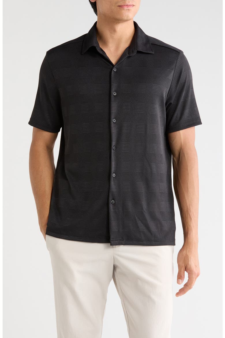 Edmond Short Sleeve Knit Button-Up Shirt, Main, color, BLACK