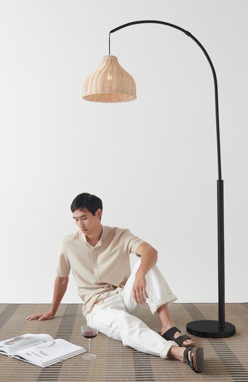 Brightech Lark 75' Boho Wicker Led Floor Lamp With Rattan Empire Shade In Classic Black