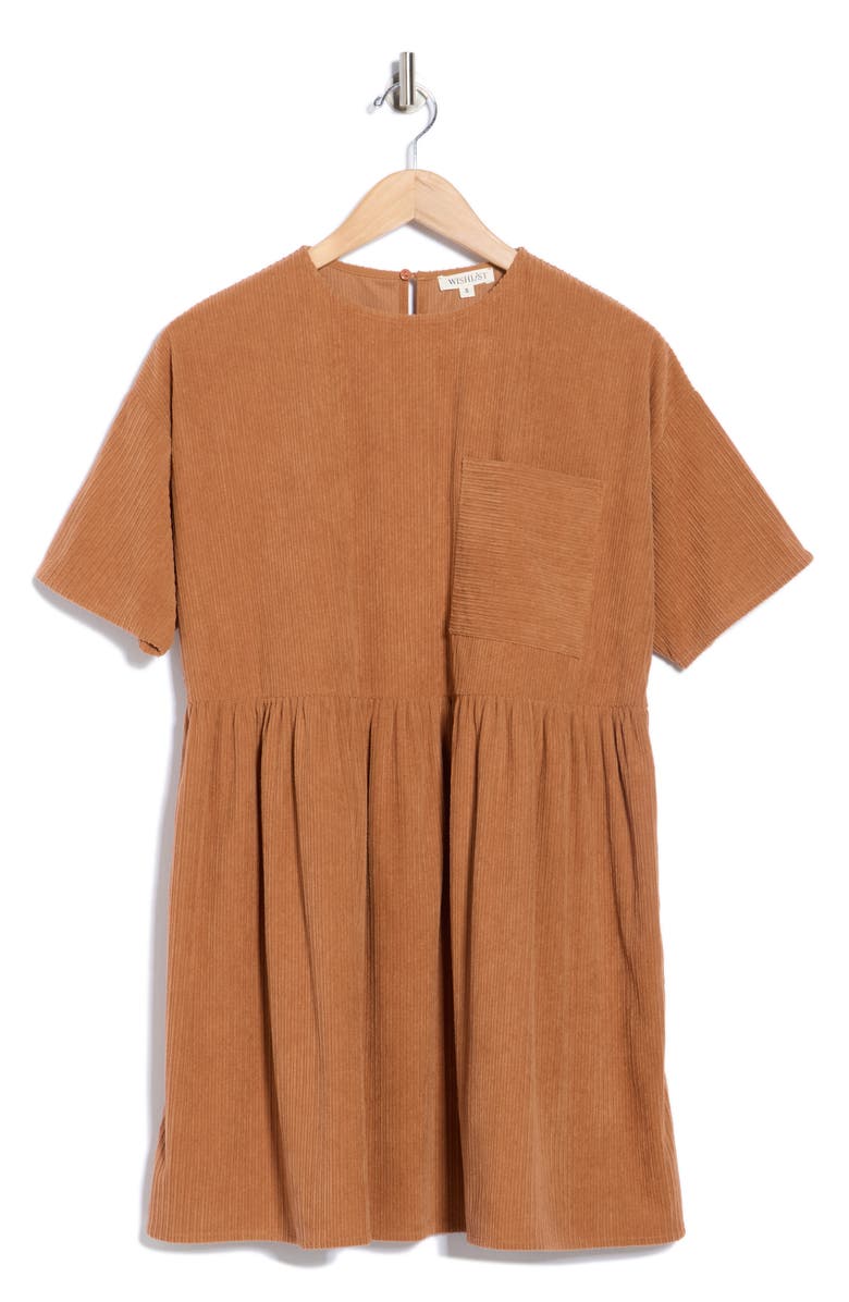 WISHLIST Corduroy Shift Minidress, Alternate, color, Camel