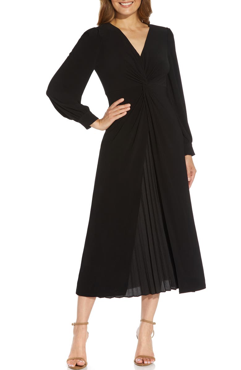 Adrianna Papell Pleat Long Sleeve Jersey Midi Dress, Main, color, 