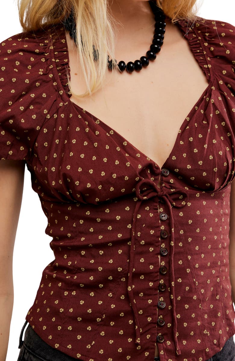 Free People Summer Floral Print Shirt, Alternate, color, Chocolate Combo