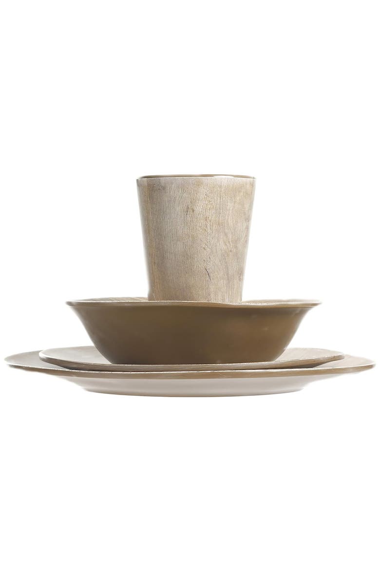 Woodlands 16 Piece Melamine Wood Grain Decal Dinnerware Set, Alternate, color, Brown