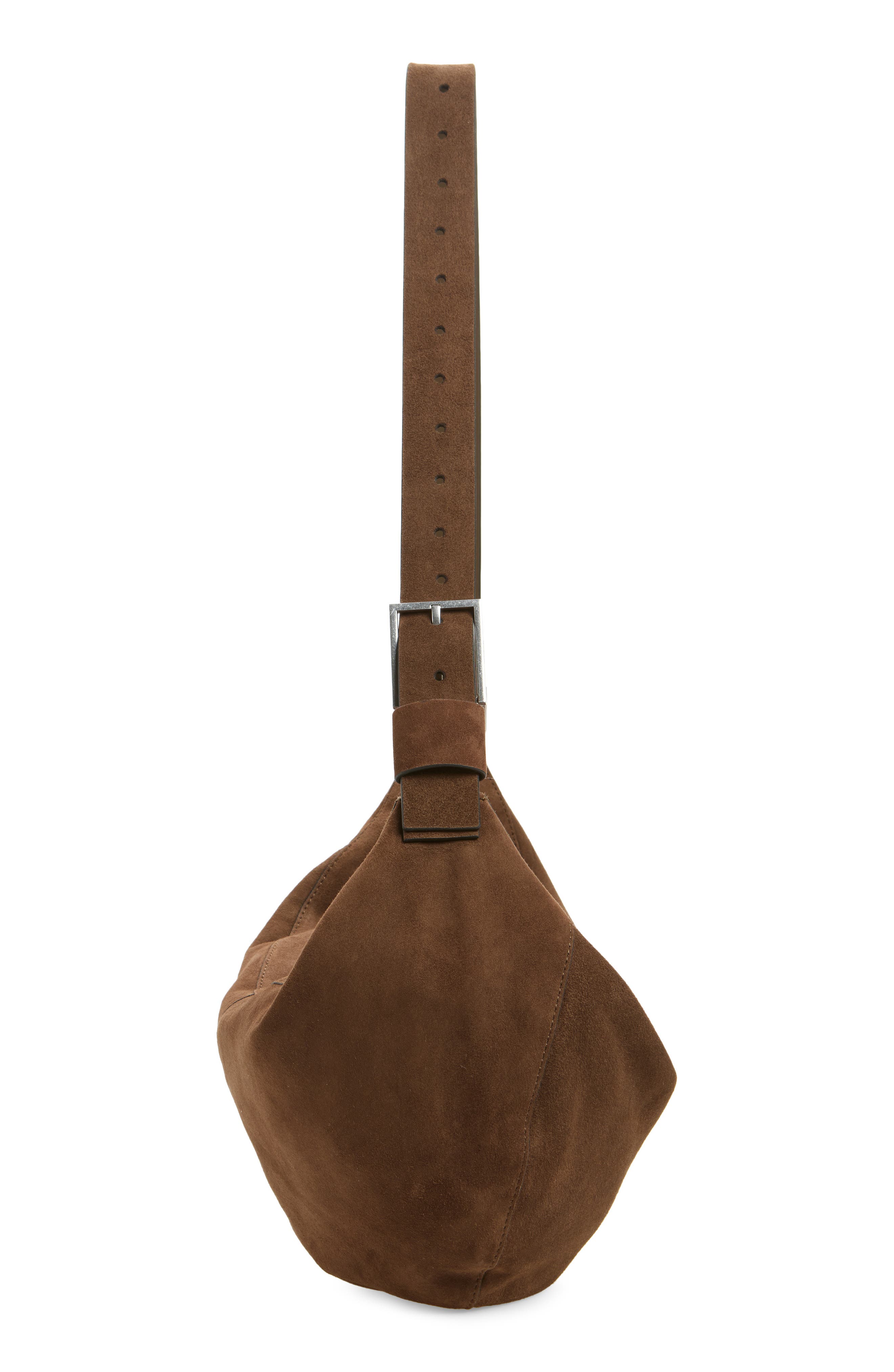 AllSaints Luna Suede Shoulder Bag, Alternate, color, Fango Brown