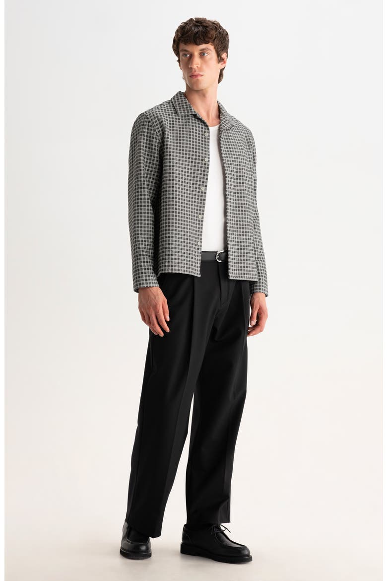 Corey Mini Check Long Sleeve Camp Shirt, Alternate, color, BLACK / ECRU