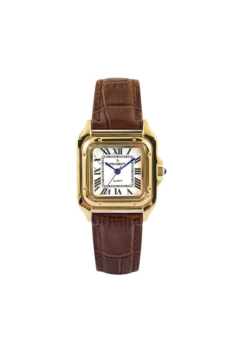 Slim Leather Tank Watch- 36MM, Main, color, Gold Brown