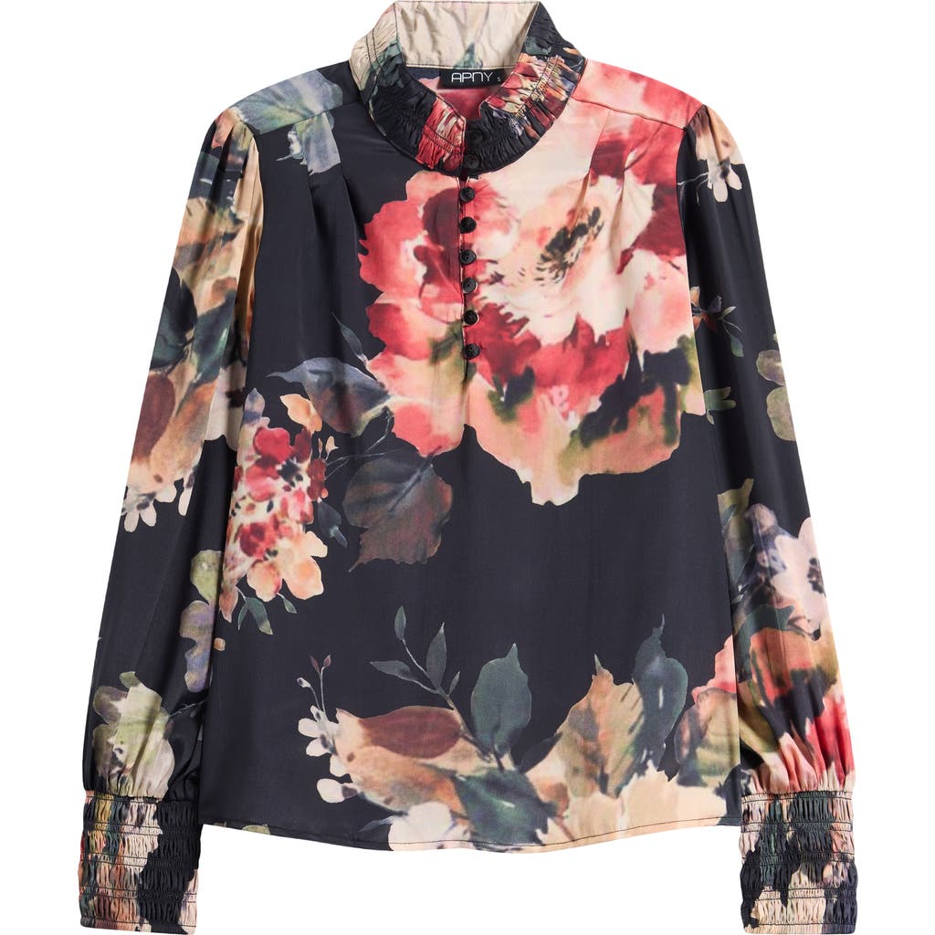 Apny Puff Sleeve Button Front Top In Multi