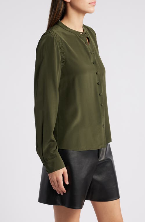 Frame Band Collar Silk Button-up Shirt In Green