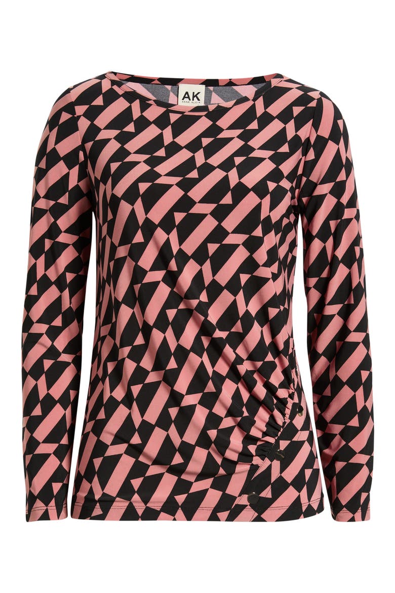 Ruched Rivet Print Top, Alternate, color, ANNE BLACK/ PRIMROSE