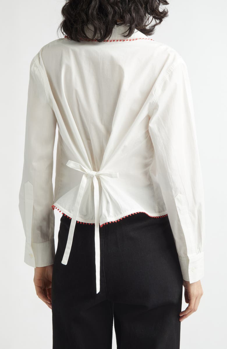 Bode Redbud Cotton Poplin Button-Up Shirt, Alternate, color, White