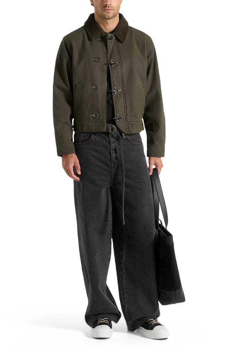 Nino Clasp Detail Contrast Stitch Gabardine Jacket, Alternate, color, Dark Green