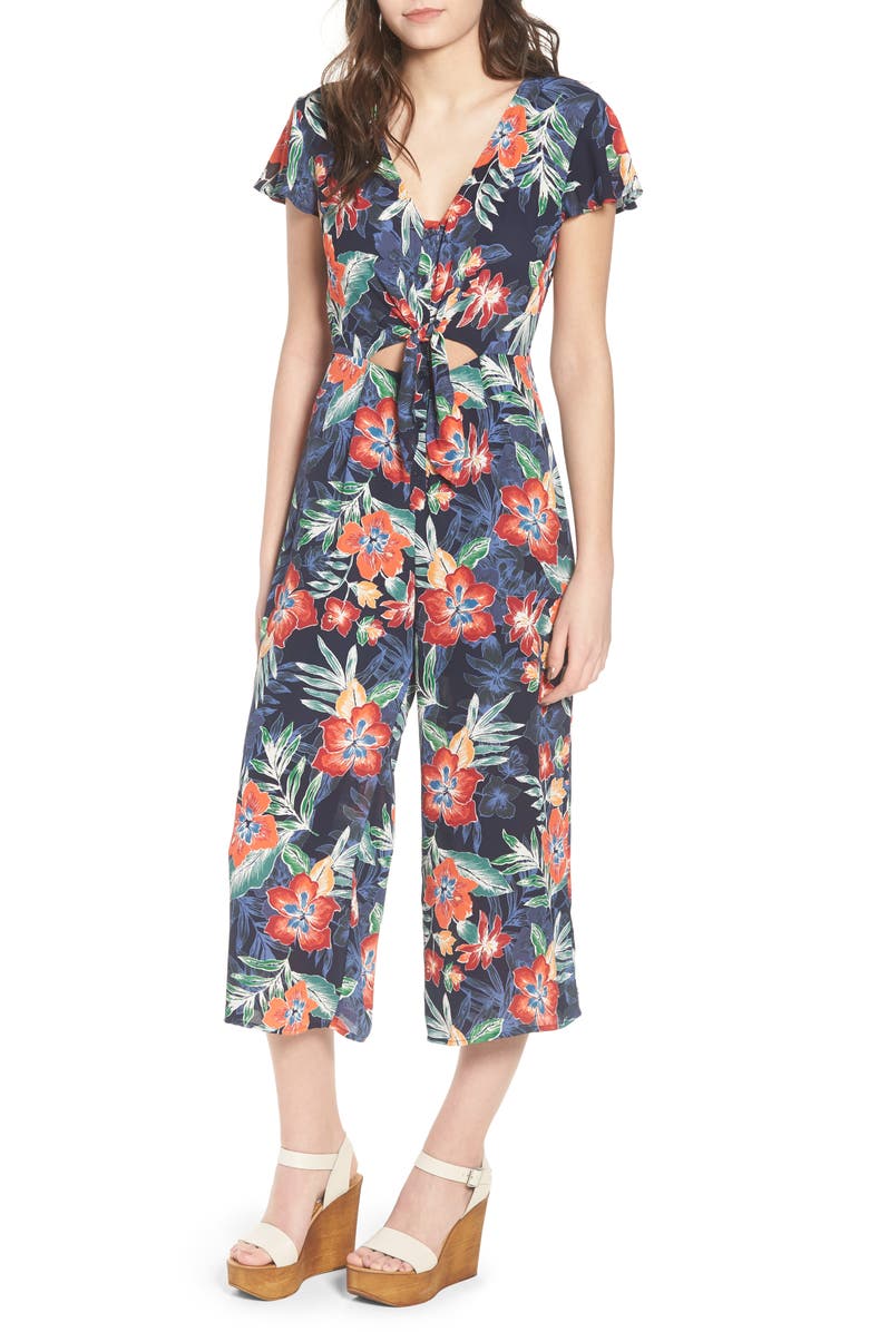 One Clothing Tie Front Culotte Jumpsuit, Main, color,