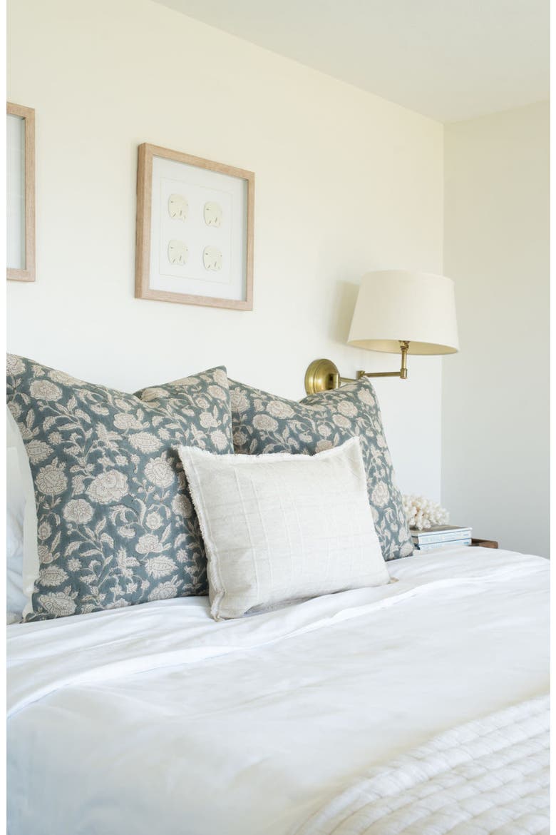 Lauren | Dusty Blue Floral Handblock Pillow Cover, Alternate, color, Dusty Blue