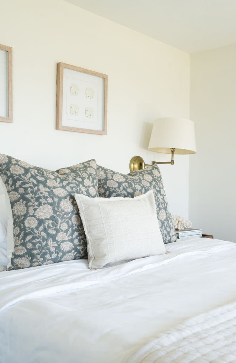 Linen & James Lauren | Dusty Blue Floral Handblock Pillow Cover, Alternate, color, Dusty Blue