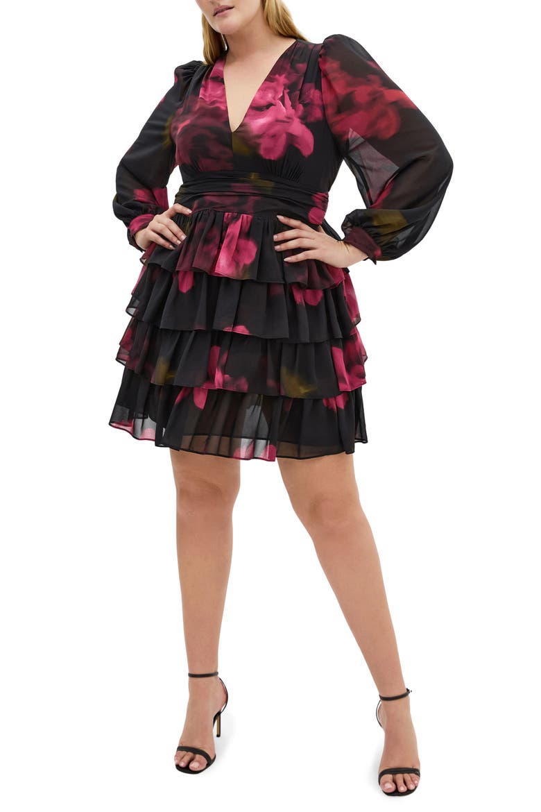 Kailey Long Sleeve Floral Print Minidress, Main, color, VIVID GARDEN