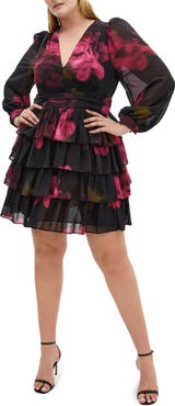 City Chic Kailey Long Sleeve Floral Print Minidress
