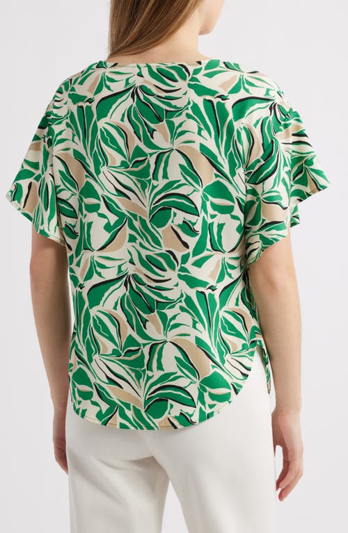 Anne Klein Boat Neck Flutter Sleeve Top In Tropical Green Multi