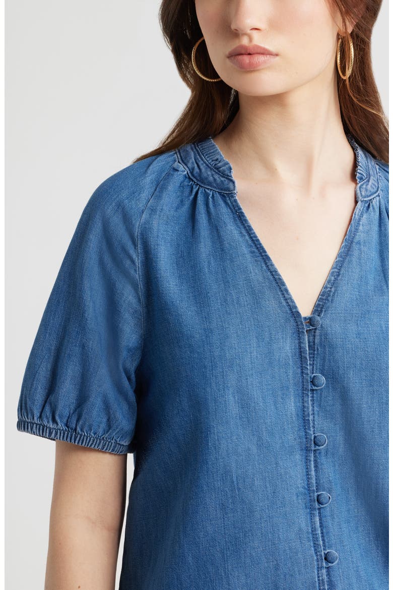 V-Neck Chambray Top, Alternate, color, MEDIUM WASH
