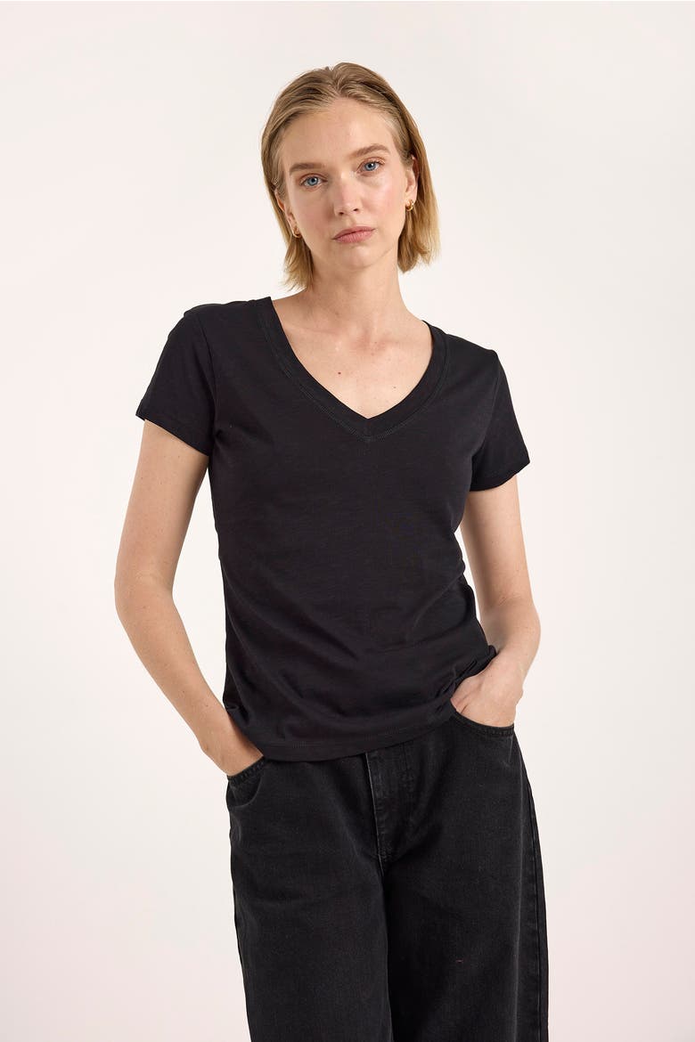 Relaxed Fit Cotton V-Neck T-shirt, Alternate, color, Black