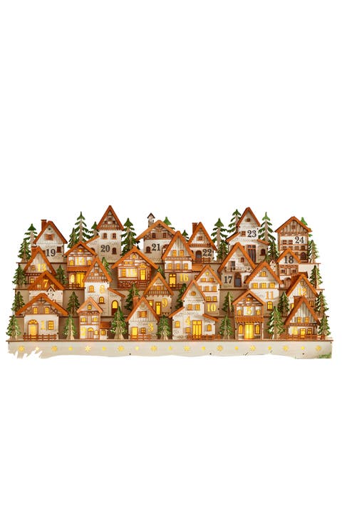 Lit Wooden Alpine Village Advent Calendar