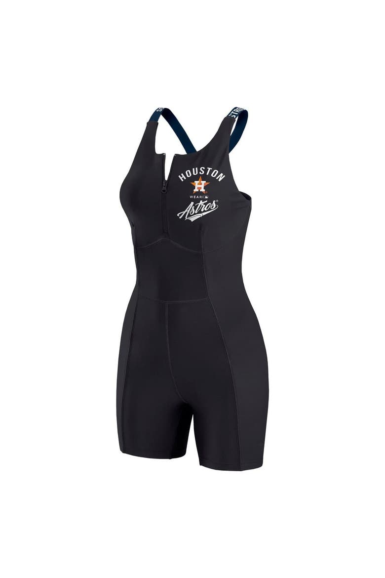 Women's WEAR by Erin Andrews  Black Houston Astros Bodycon Quarter-Zip Romper, Alternate, color, Black