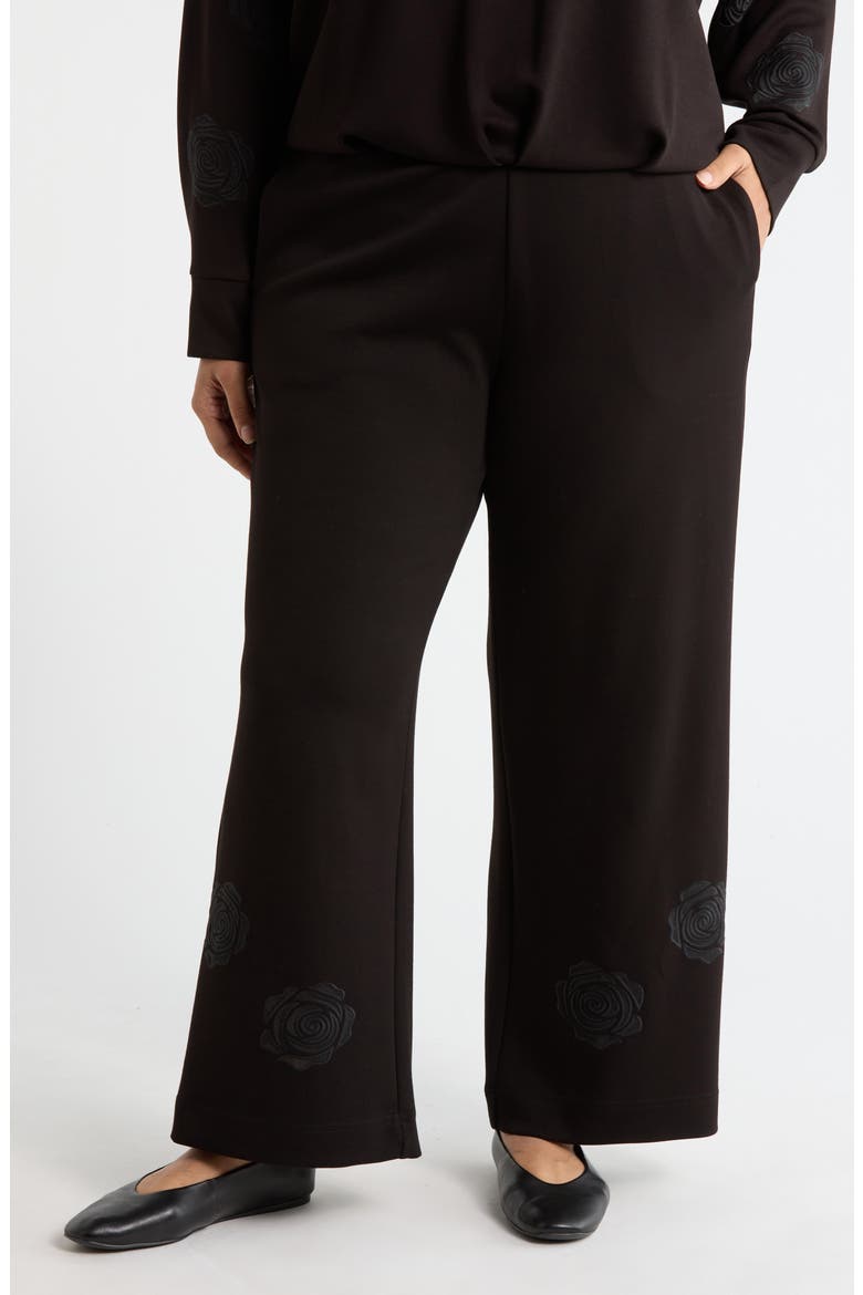 Rose Embroidered Scuba Pants, Main, color, BLACK