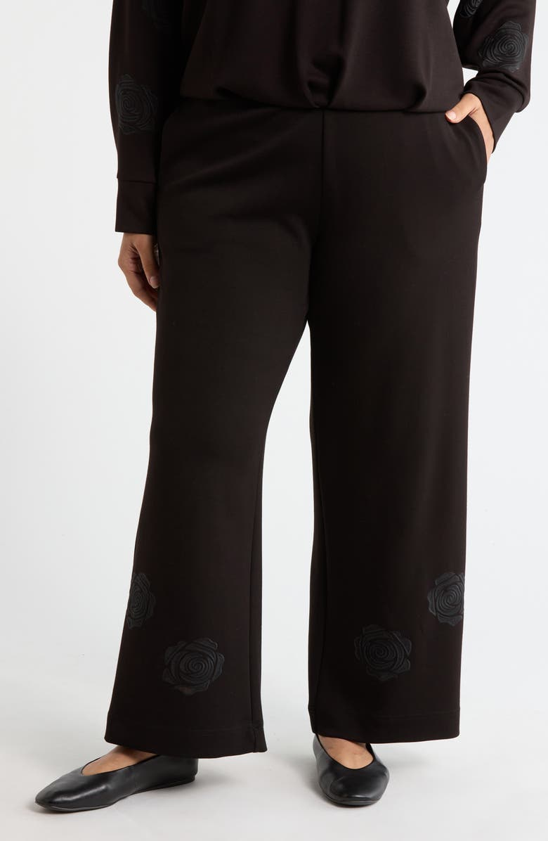 T Tahari Rose Embroidered Scuba Pants, Main, color, Black