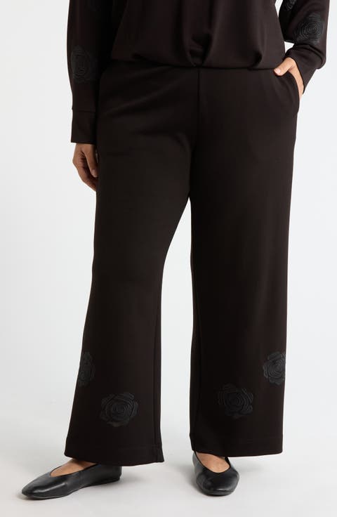 Rose Embroidered Scuba Pants (Plus)