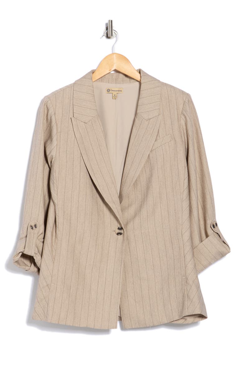 Pinstripe Oversize Peak Lapel Blazer, Alternate, color, HEATHER WALNUT/ BLACK