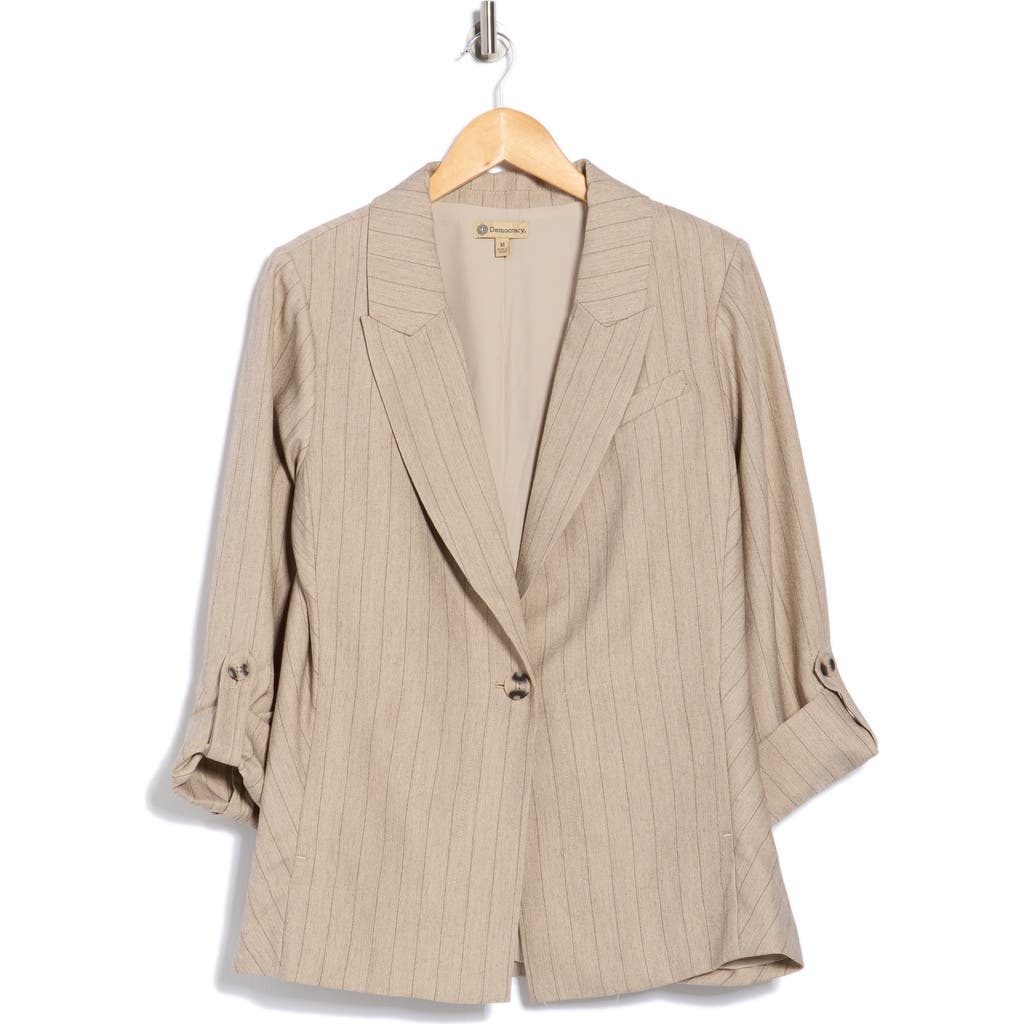 Democracy Pinstripe Oversize Peak Lapel Blazer In Neutral