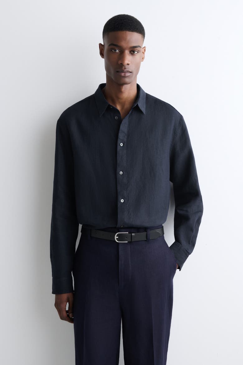 Relaxed Linen Shirt, Main, color, NAVY