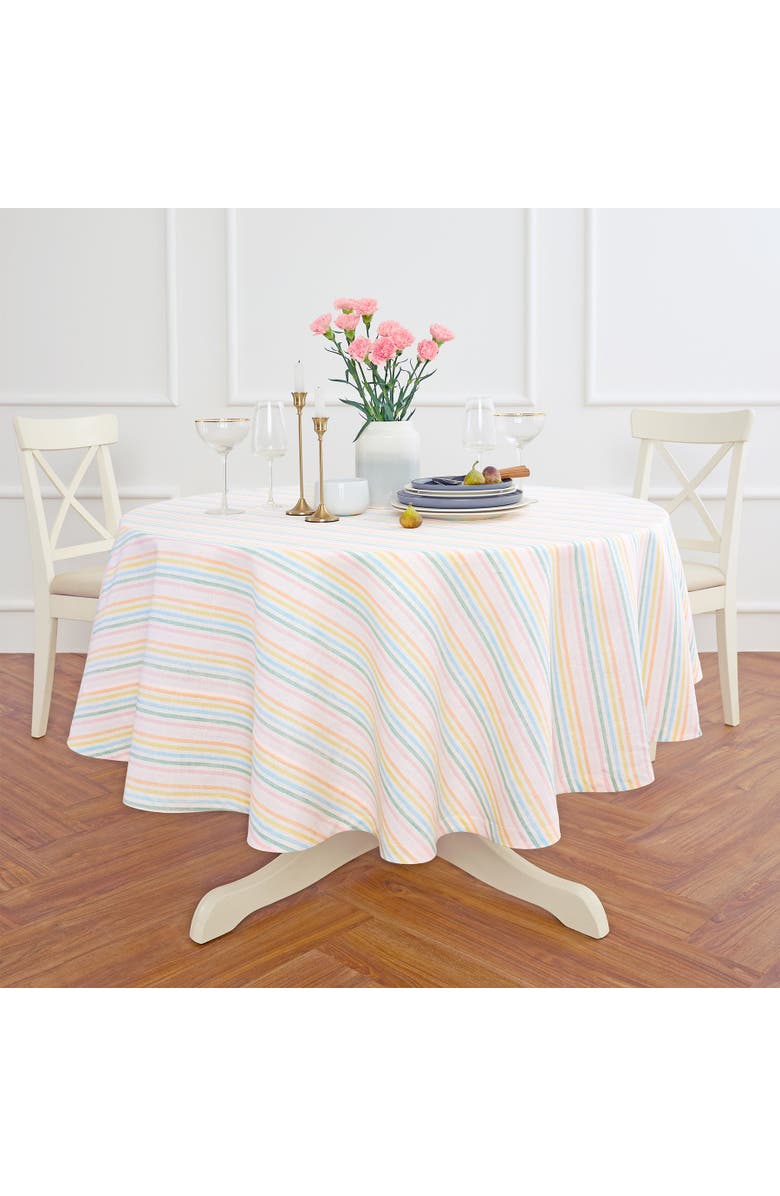 Solino Home Linen Round Tablecloth - Julia, Main, color, Muted Pastel Stripe