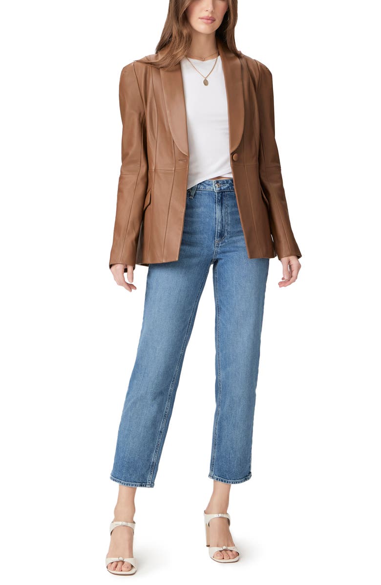 PAIGE Ciarra Puff Shoulder Leather Blazer, Alternate, color, 