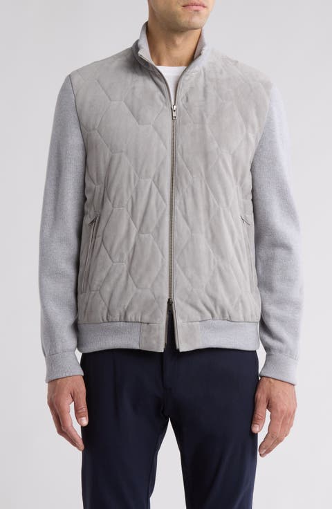 Suede Front Wool Sweater Jacket