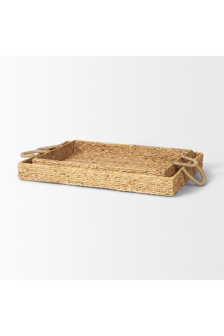 Hona Set of 2 Rectangular Nesting Water Hyacinth Trays, Alternate, color, Brown